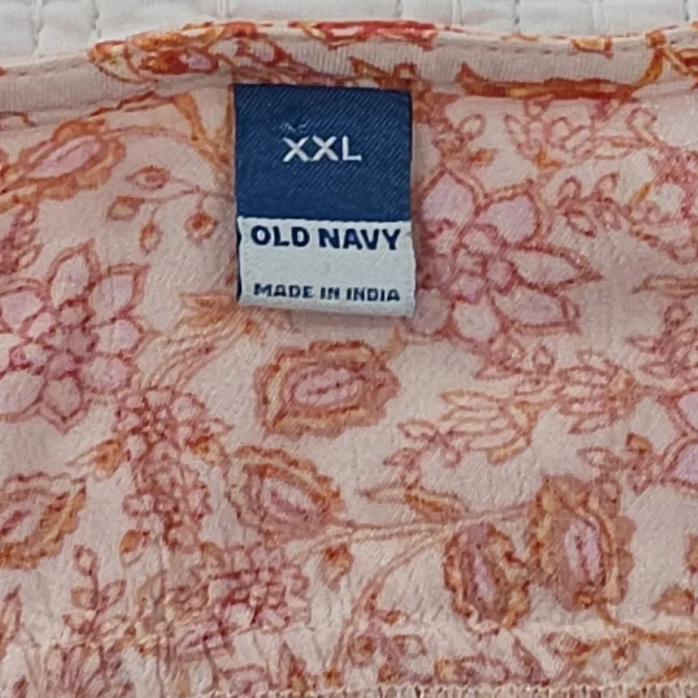 Old‎ Navy Puff Sleeve Tunic Blouse Womens XXL Orange Floral 3/4 Sleeve Bohemian
